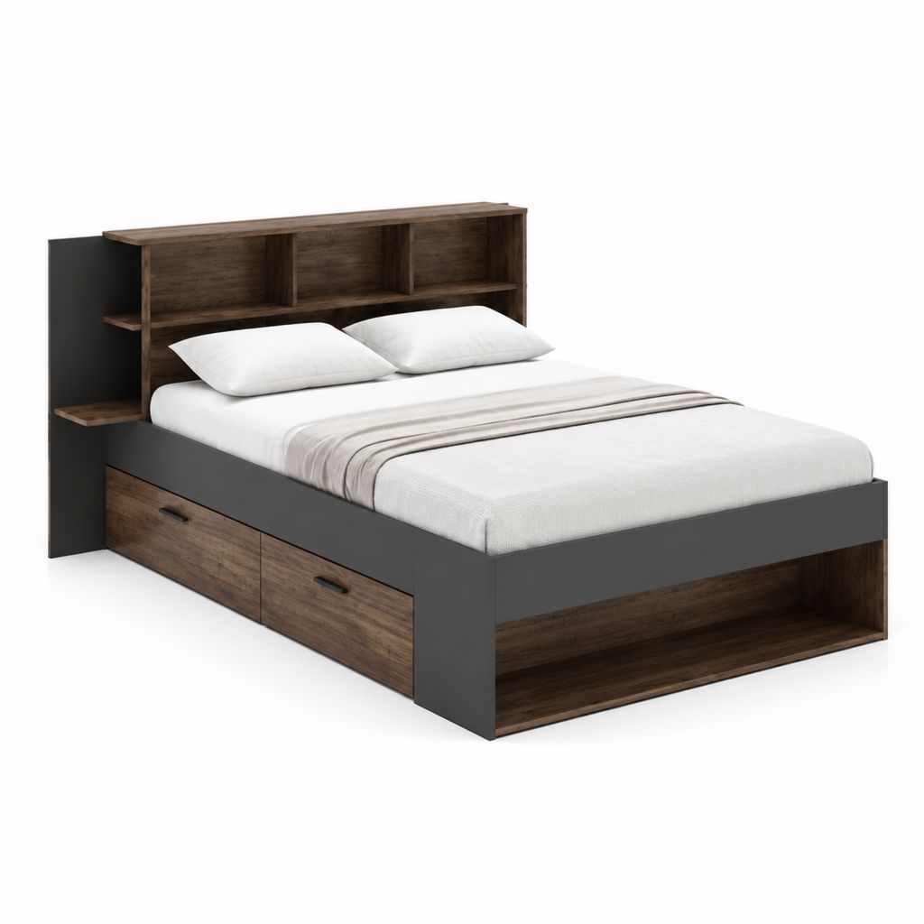Stauraumbett Doppelbett Dunkelbraun Anthrazit Spanplatte rechteckig 160 x 200 cm