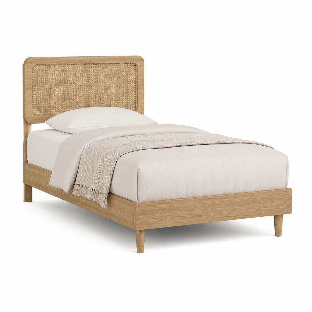 Einzelbett Bettgestell Natur Massivholz Peddigrohr rechteckig 90 x 200 cm
