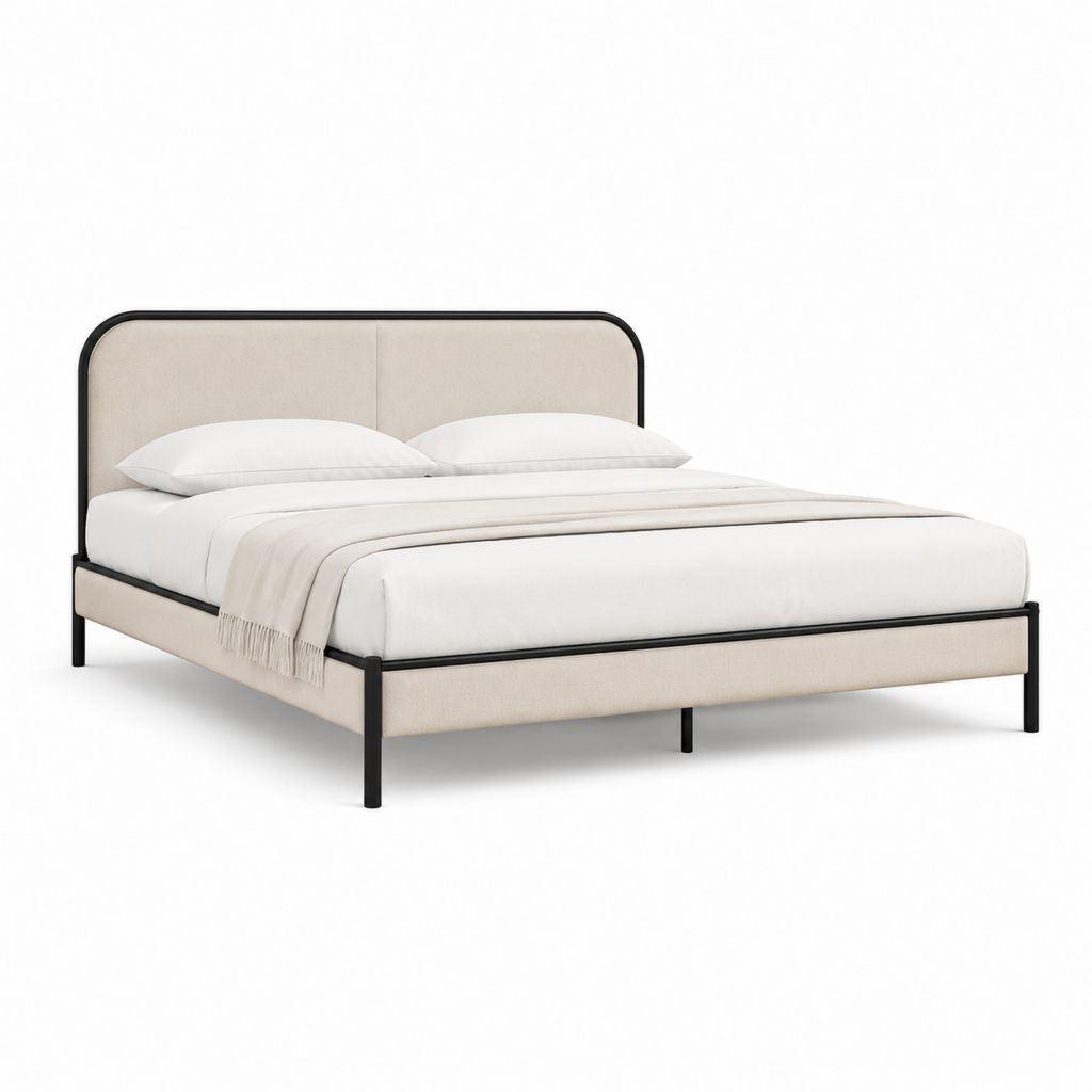 Polsterbett Doppelbettgestell Beige Schwarz Polyester Stahl rechteckig 160 x 200 cm