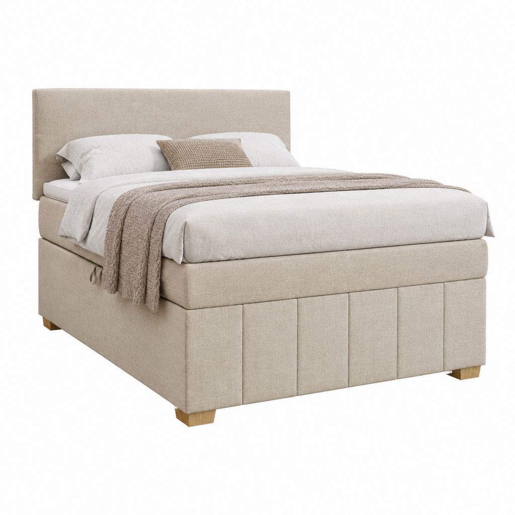 Polsterbett Beige Polyester Rechteckig mit Kopfteil 160 x 200 cm