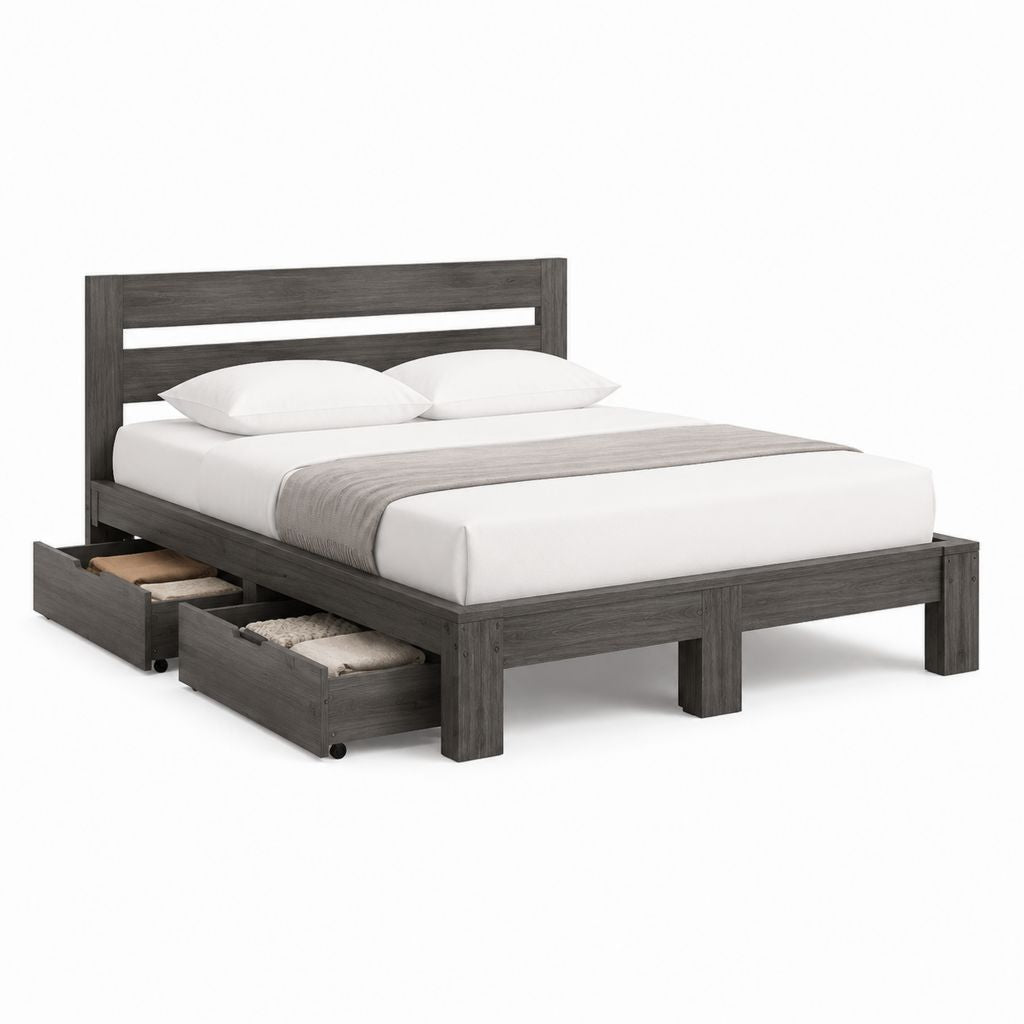 Doppelbett Bettgestell Grau Spanplatte mit 2 Schubladen 160 x 200 cm