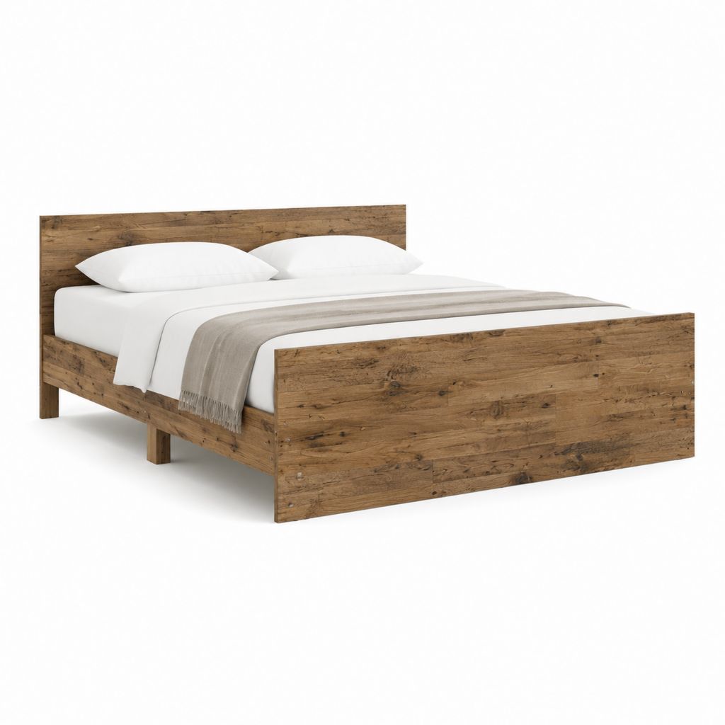 Doppelbett Bettgestell Spanplatte Eiche-Rustikal-Dekor rechteckig 180 x 200 cm