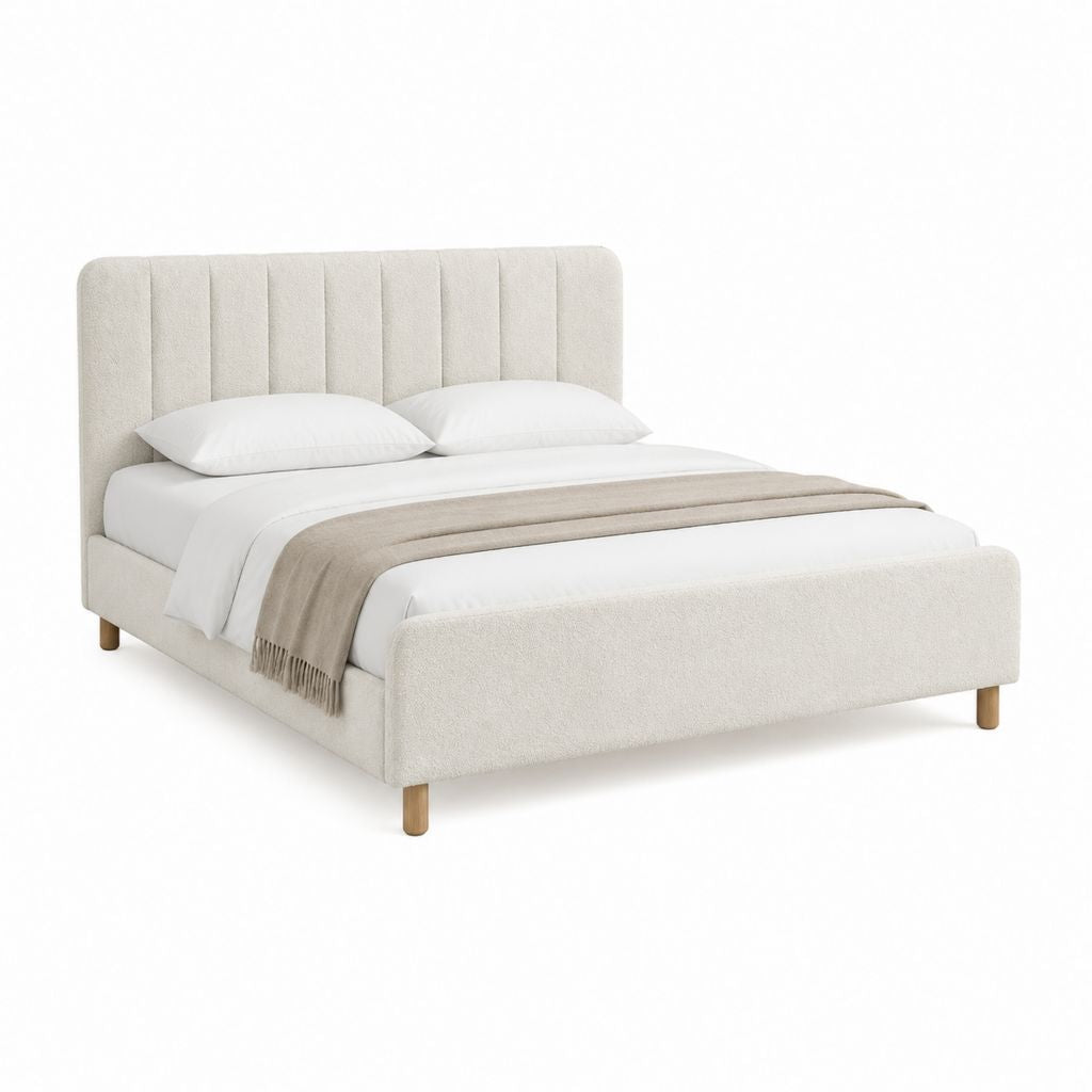 Polsterbett Doppelbett Creme Polyester Bouclé rechteckig 160 x 200 cm