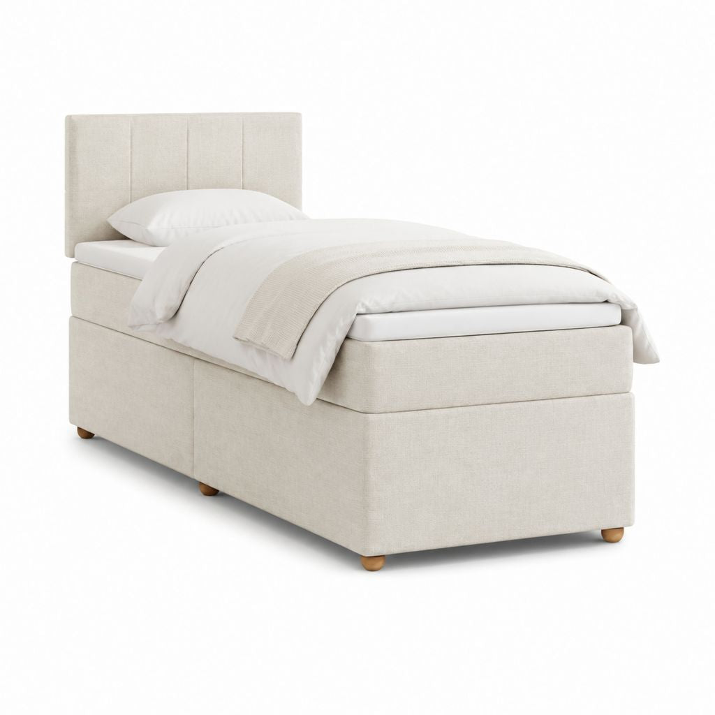 Polsterbett Einzelbett Beige mit Polyesterbezug und Stauraum 90 x 200 cm