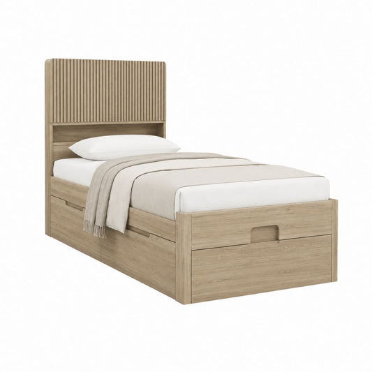 Stauraumbett Einzelbett Eiche hell melaminbeschichtete Spanplatte rechteckig 90 x 200 cm