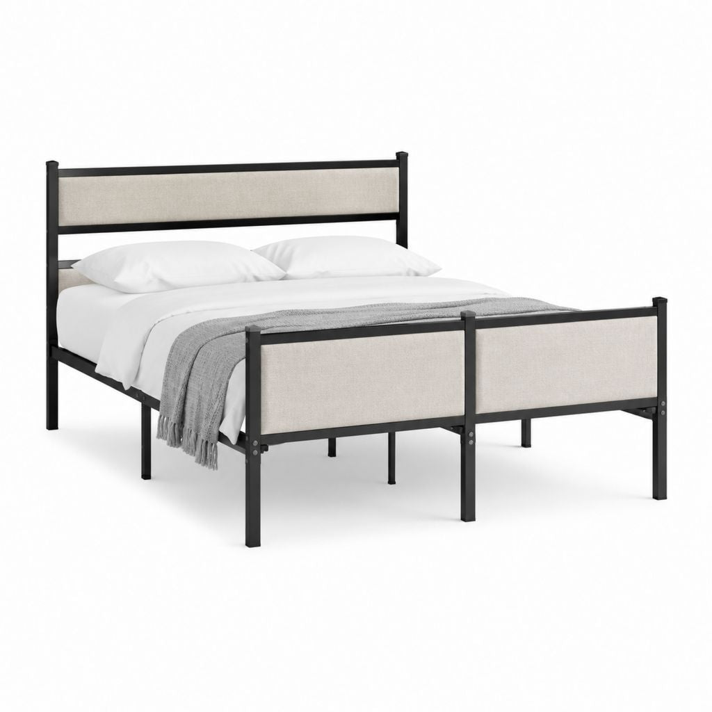 Doppelbettgestell Schwarz Beige Stahl mit Polyesterbespannung 160 x 200 cm