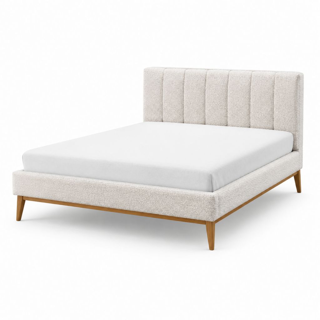 Polsterbett mit Kopfteil Beige Polyester-Bouclé Rechteckig 160 x 200 cm