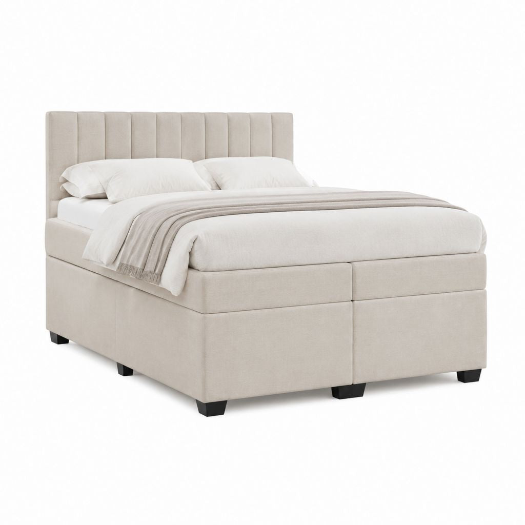 Polsterbett Doppelbett Beige Polyester Rechteckig mit gepolstertem Kopfteil 180 x 200 cm