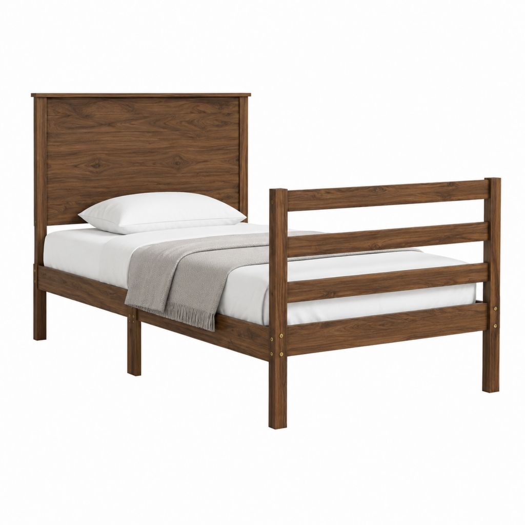 Einzelbett Bettgestell aus Massivholz in Walnussbraun 90 x 200 cm