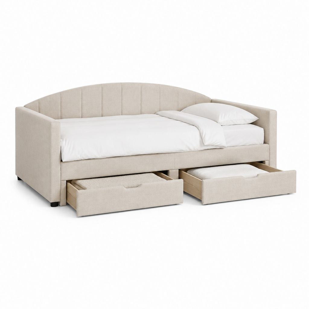 Tagesbett mit 2 Schubladen Beige Polyester 90 x 200 cm