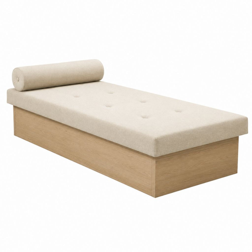Tagesbett Einzelbett Beige mit Polyesterbezug und Eiche-Dekor 90 x 200 cm