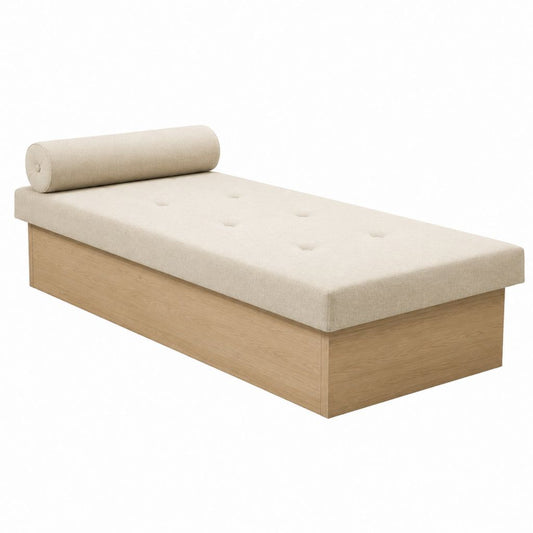 Tagesbett Einzelbett Beige mit Polyesterbezug und Eiche-Dekor 90 x 200 cm
