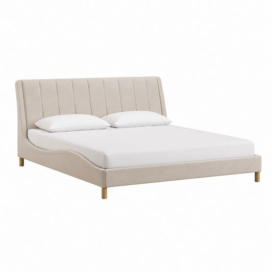 Polsterbett Doppelbett Beige Polyester-Samt Rechteckig Liegefläche 160 x 200 cm