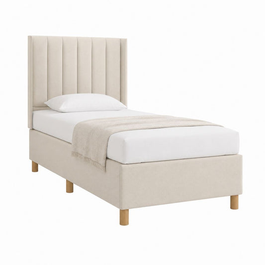 Polsterbett Einzelbett Beige mit Polyesterbezug und Holzfüßen 90 x 200 cm