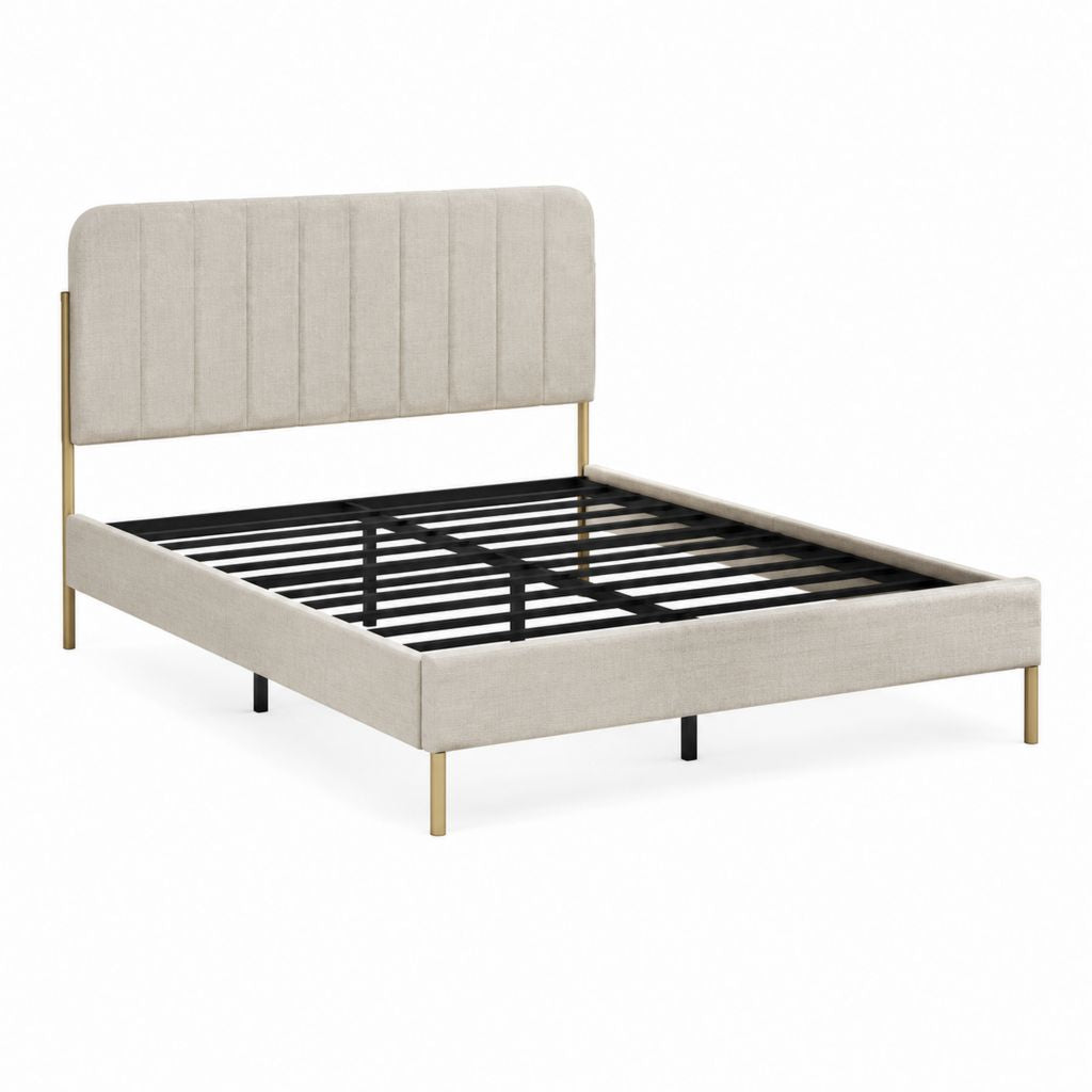Polsterbett Beige mit Stahlrahmen und Lattenrost 160 x 200 cm