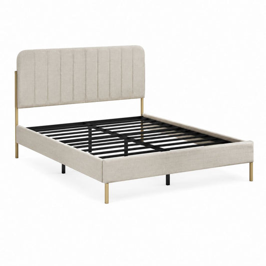 Polsterbett Beige mit Stahlrahmen und Lattenrost 160 x 200 cm