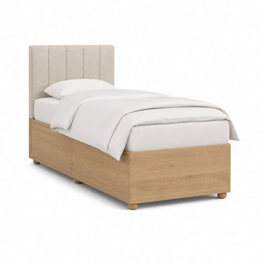 Stauraumbett Einzelbett Beige Eichenholzoptik Spanplatte rechteckig 90 x 200 cm