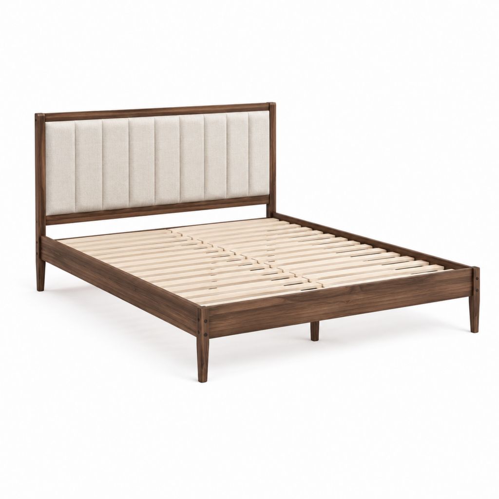 Doppelbett Bettgestell Nussbraun Massivholz mit gepolstertem Kopfteil 160 x 200 cm