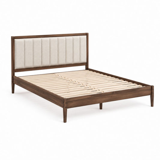 Doppelbett Bettgestell Nussbraun Massivholz mit gepolstertem Kopfteil 160 x 200 cm