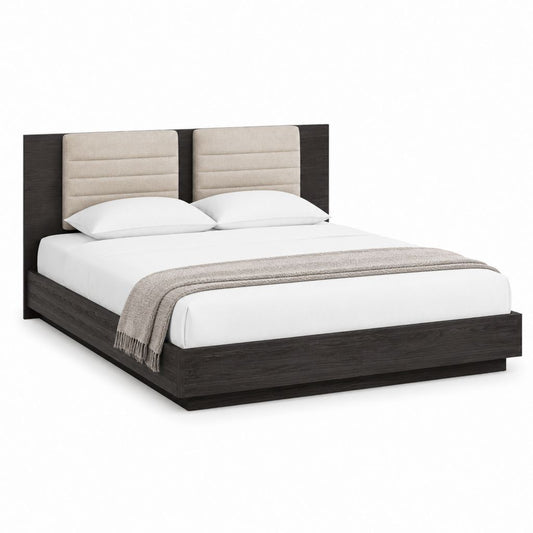 Doppelbett Bettgestell Anthrazit Beige Spanplatte Polyester 160 x 200 cm