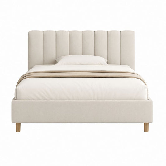 Polsterbett Doppelbett Beige Polyester Rechteckig mit hohem gepolstertem Kopfteil 160 x 200 cm