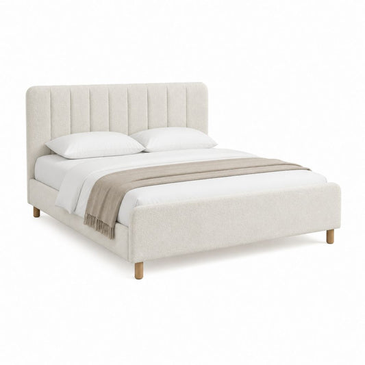 Polsterbett Doppelbett Creme Polyester Bouclé rechteckig 160 x 200 cm