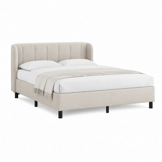 Polsterbett Doppelbett Beige mit Polyesterbezug 160 x 200 cm