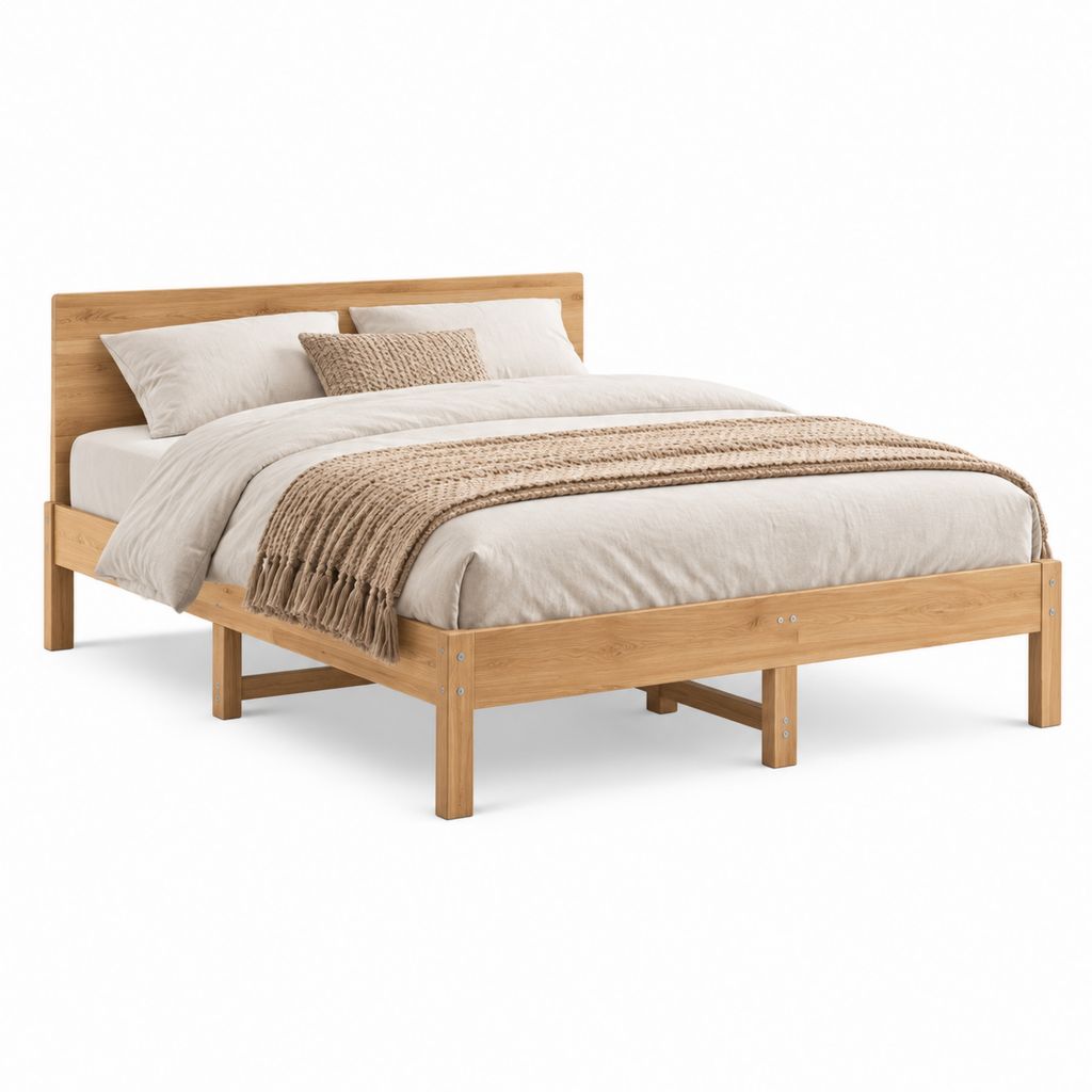Doppelbett Bettgestell Natur aus Massivholz rechteckig für Matratze 160 x 200 cm