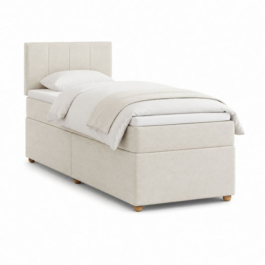 Polsterbett Einzelbett Beige mit Polyesterbezug und Stauraum 90 x 200 cm
